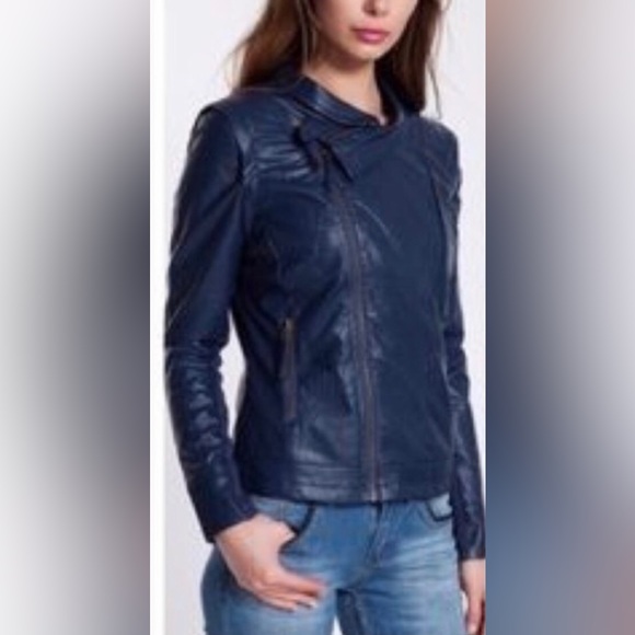 Desigual, Blue Leather Faux Jacket, Size 36 - Picture 3 of 15